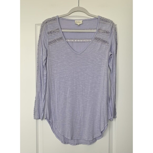 Anthropologie Deletta Womens Top Size XS Lavender Long Sleeve Lace-Line Tee - Picture 1 of 9